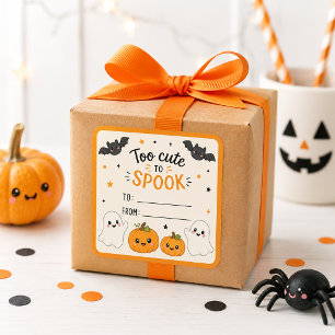 Pegatina Cuadrada Favor de Halloween Demasiado Lindo para Asustar