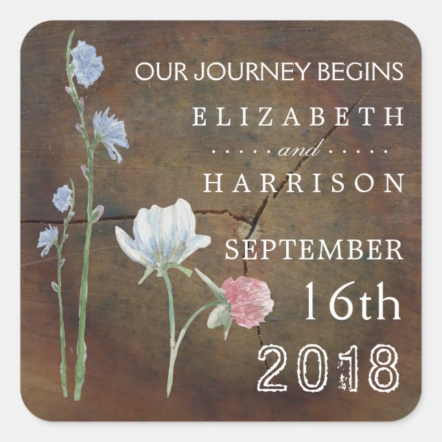 Pegatina Cuadrada Favor de la boda de la madera de roble silvestre (Anverso)