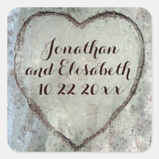 Pegatina Cuadrada Favor de la boda del árbol de aves del corazón tal