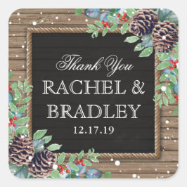 Pegatina Cuadrada Favor de la boda invernal de Navidades de campo ru