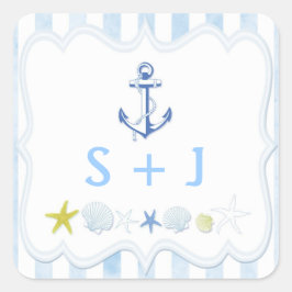 Pegatina Cuadrada Favor de la Boda Náutica con Banda Azul