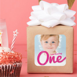 Pegatina Cuadrada Favor de la fiesta de cumpleaños número uno de una