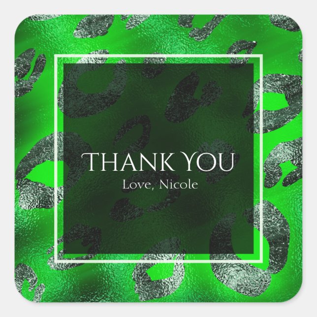 Pegatina Cuadrada Favor de la fiesta de impresión de leopardo verde  (Anverso)