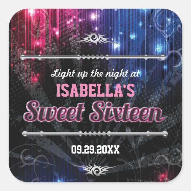 Pegatina Cuadrada Favor de las luces de brillo de la neón mágica (Anverso)