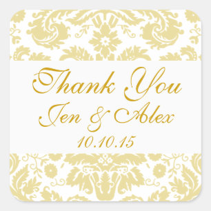 Pegatina Cuadrada Favor de matrimonio Gold Ivory Damask