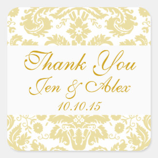 Pegatina Cuadrada Favor de matrimonio Gold Ivory Damask