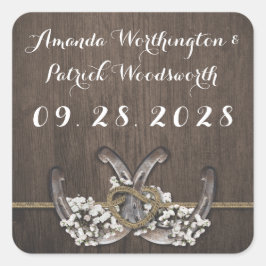 Pegatina Cuadrada Favor de matrimonio rústico por el aliento de un b