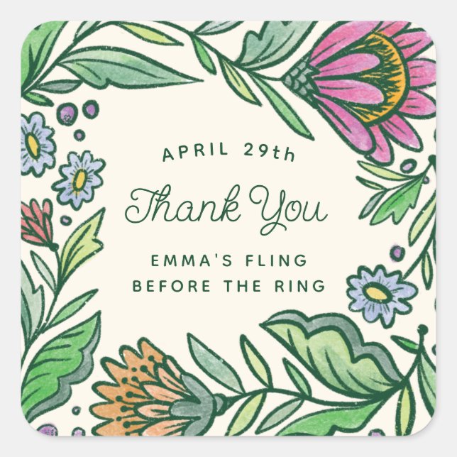 Pegatina Cuadrada Favor de regalo de Despedida de Soltera Artística  (Anverso)