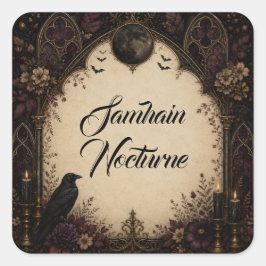 Pegatina Cuadrada Favor de Samhain Nocturno Cuervo Gótico de Hallowe