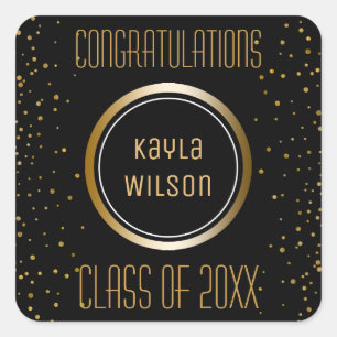 Pegatina Cuadrada Favor del partido de graduación de oro   Felicitac
