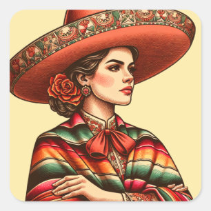 Pegatina Cuadrada Favor del partido Latinx Sarape, patrimonio hispan