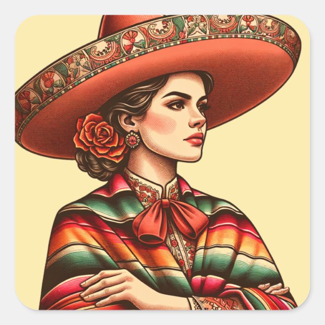 Pegatina Cuadrada Favor del partido Latinx Sarape, patrimonio hispan (Anverso)