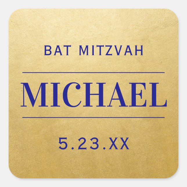 Pegatina Cuadrada Favor moderno de cumpleaños de Bar Mitzvah con nom (Anverso)