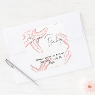 Pegatina Cuadrada Favor para Baby Shower Sea You Soon
