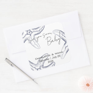 Pegatina Cuadrada Favor para Baby Shower Sea You Soon