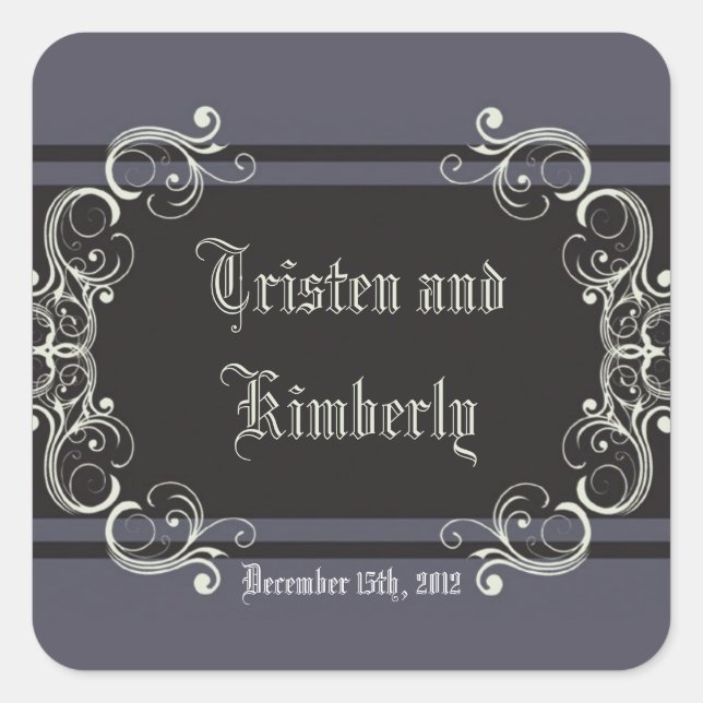 Pegatina Cuadrada Favor Pegatinas Black Tie Affair Filigree Scroll (Anverso)