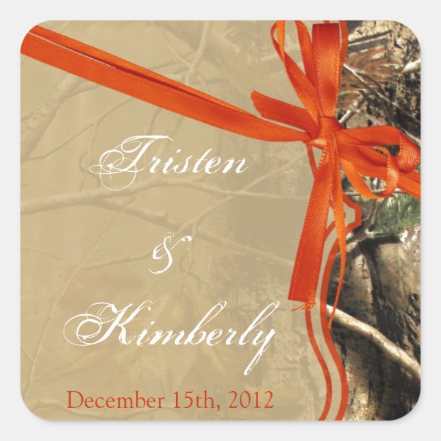 Pegatina Cuadrada Favor Pegatinas Cazadores Camoflouge Camo Naranja  (Anverso)