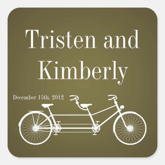 Pegatina Cuadrada Favor Pegatinas Whimsical Brown Doble Bicicleta Bi (Anverso)
