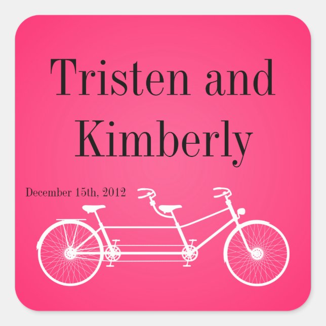 Pegatina Cuadrada Favor Pegatinas Whimsical Doble Bicicleta Rosa Bic (Anverso)