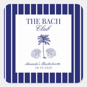 Pegatina Cuadrada Favor Vintage de Bach Club Azul Marino para Desped