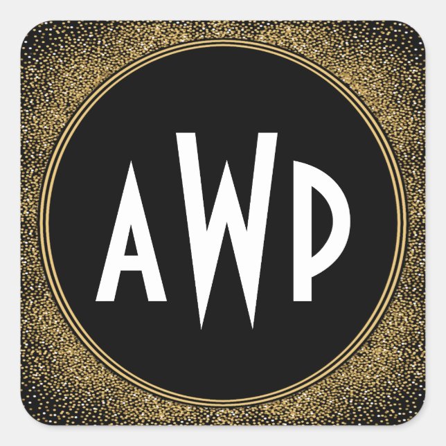 Pegatina Cuadrada Favores de casamiento en negro y Relieve metalizad (Anverso)