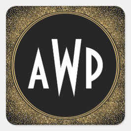 Pegatina Cuadrada Favores de casamiento en negro y Relieve metalizad