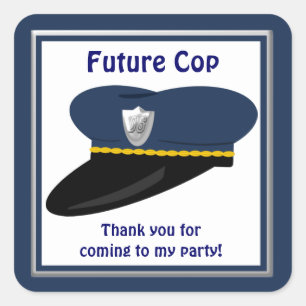 Pegatina Cuadrada Favores de fiesta futuros del gorra de la policía