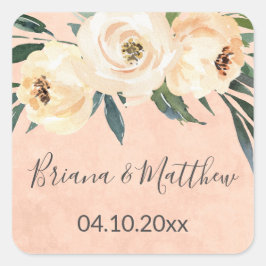 Pegatina Cuadrada Favores de la boda floral rosa