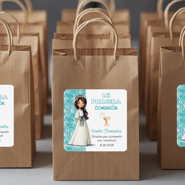 Pegatina Cuadrada Favors and Gifts Cute Girl First Communion (Subido por el creador)
