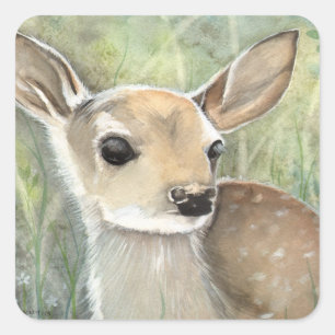 Pegatina Cuadrada Fawn Baby Deer Wildlife Artwork