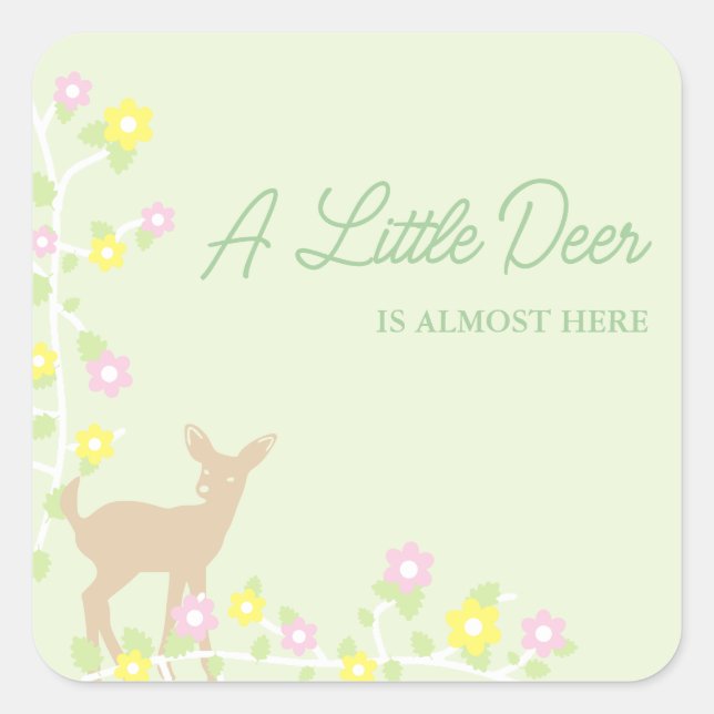 Pegatina Cuadrada Fawn Floral Girl Baby Shower (Anverso)