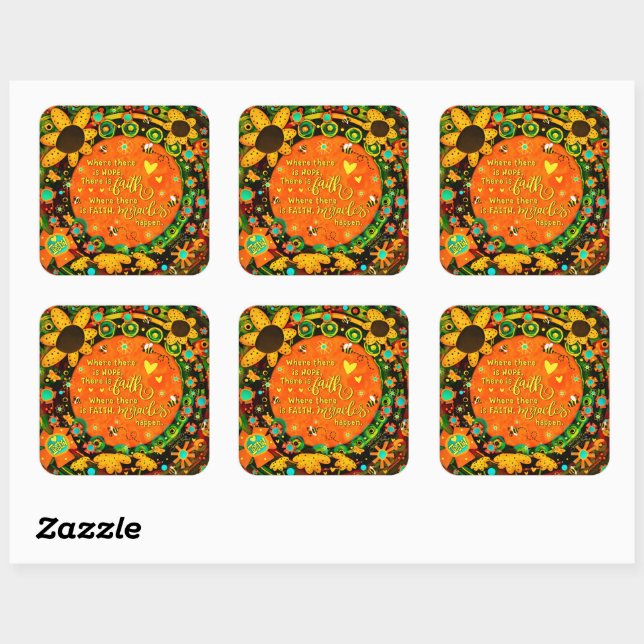 Pegatina Cuadrada Fe de Irelyn: el milagro floral de Irelyn (Hoja)