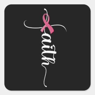 Pegatina Cuadrada Fe Esperanza Amor Conciencia del Cáncer de Mama Cr