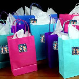 Pegatina Cuadrada Fe Jugando En El Encantado Cumpleaños Forestal