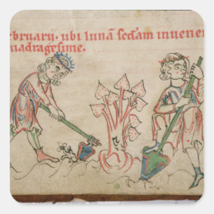 Pegatina Cuadrada Febrero: azada