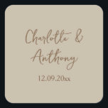 Pegatina Cuadrada Fecha de nombres de caligrafía creativa de boda<br><div class="desc">Esta plantilla se puede personalizar para satisfacer todas las ocupaciones profesionales.</div>