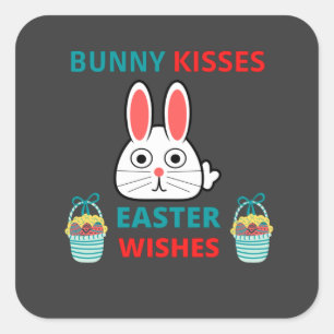 Pegatina Cuadrada Felices Besos De Conejo De Pascua Y Deseos De Cami