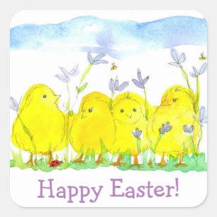 Pegatina Cuadrada Felices chicas de Pascua Lady Bug