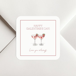 Pegatina Cuadrada Felices cócteles del Día de Galentine te aman siem