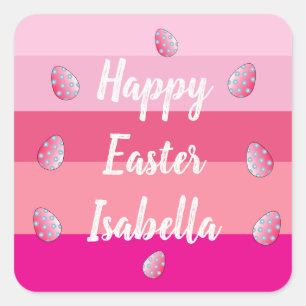 Pegatina Cuadrada Felices Colores Y Huevos De Pascua