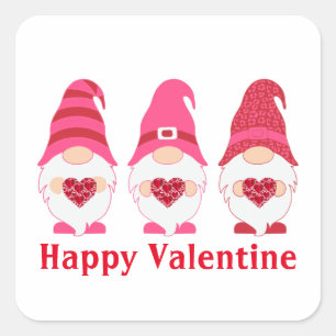 Pegatina Cuadrada Felices corazones de Valentine Gnomes