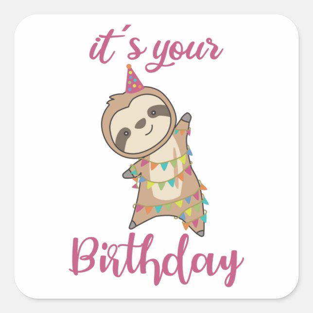 Pegatina Cuadrada Felices Deseos De Cumpleaños Para Ti. (Anverso)