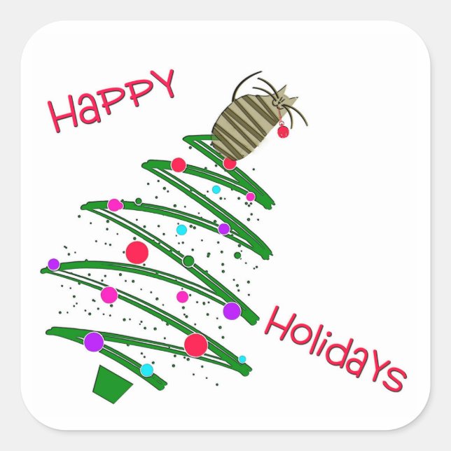 Pegatina Cuadrada Felices Fiestas (Anverso)