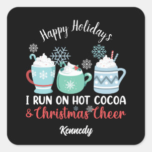 Pegatina Cuadrada Felices fiestas - Acogedor café y Navidades animan