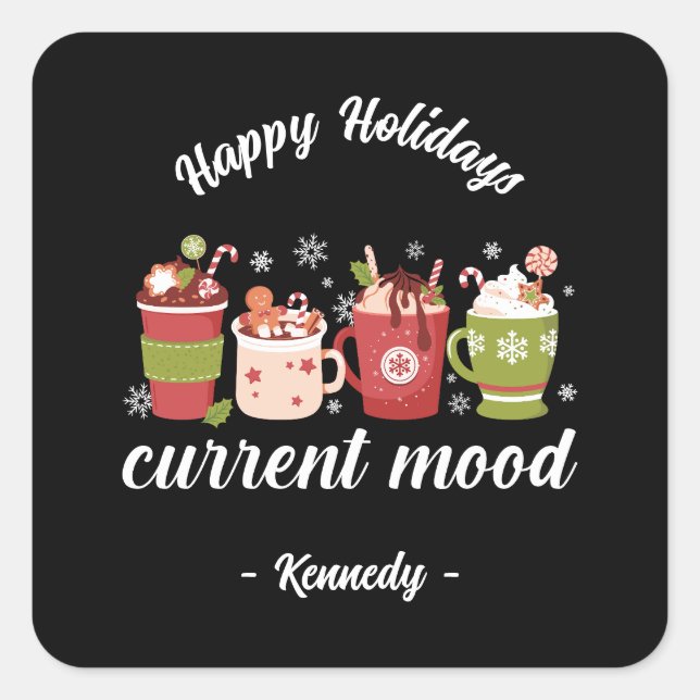 Pegatina Cuadrada Felices fiestas - Cacao caliente (Anverso)