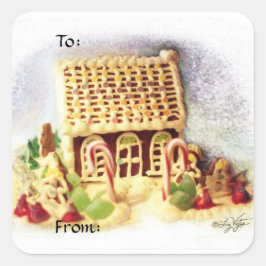 Pegatina Cuadrada Felices fiestas casa de GingerbreadEtiquetas de re