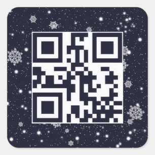 Pegatina Cuadrada Felices Fiestas Código QR En Copos De Nieve