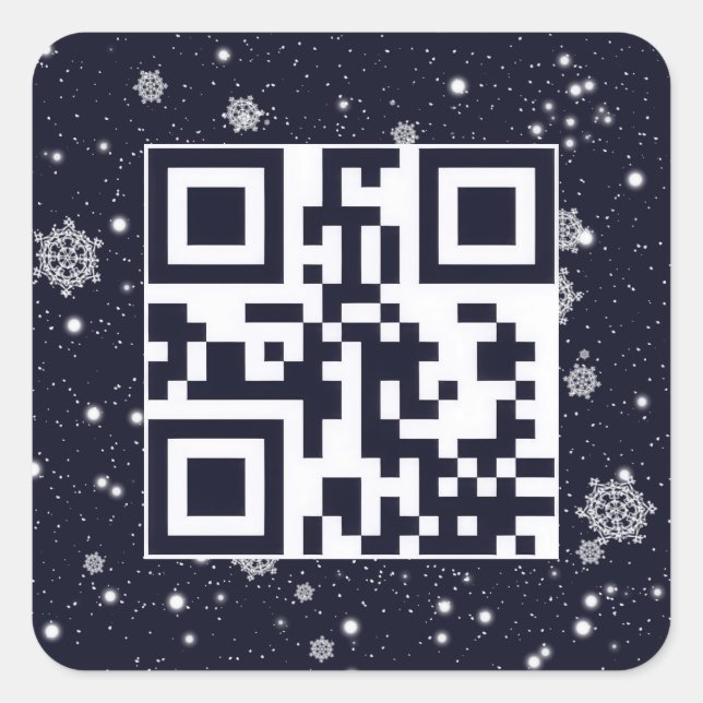 Pegatina Cuadrada Felices Fiestas Código QR En Copos De Nieve (Anverso)