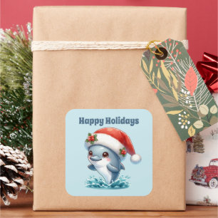 Pegatina Cuadrada Felices fiestas de delfines de vacaciones