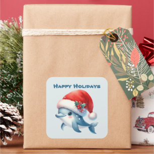 Pegatina Cuadrada Felices fiestas delfines Navidades